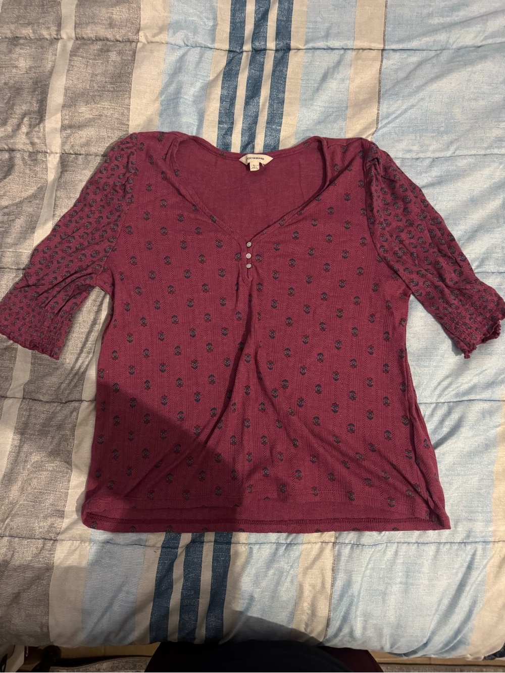 Lucky Brand Plum Short-Sleeve Henley with Dot Detail